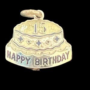 Happy 15 Birthday Cake Sterling Silver Charm Vintage